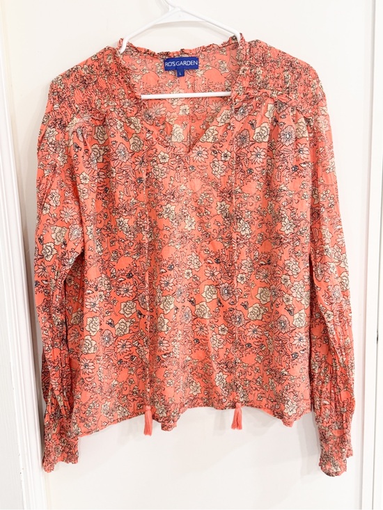 Ro's Garden Tops - Anthropologie Ro’s Garden Coral Floral Boho Peasant Top Cotton Sz L